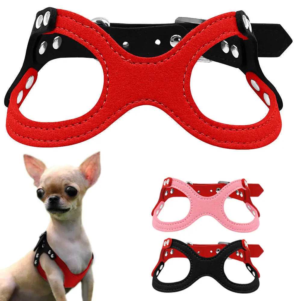 Soft Suede Leather Small Dog Harness for Puppies Chihuahua Yorkie Red Pink Black Ajustable Chest 10-13"