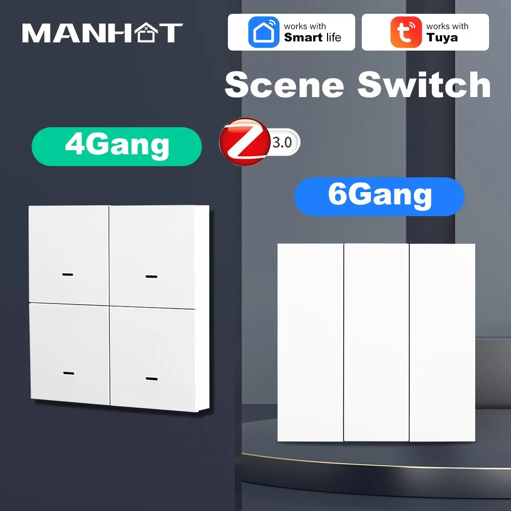 ZigBee Smart Scene Switch 4 Gang 12 Modes Smart Home Push Button Remote Controller Automation Scenario For Tuya Smart Devices