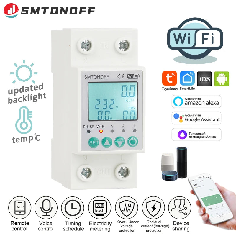 Single phase WIFI Energy meter Prepaid Meter electricity smart monitor tuya power meter 110V/220V 50/60Hz Voice Control Alexa