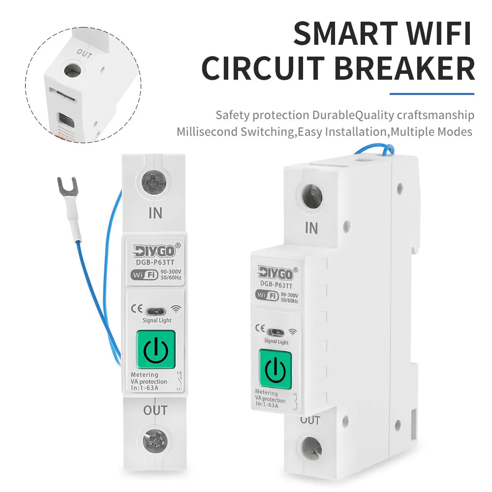 WIFI Circuit Breaker TUYA Smart Switch Overload Over Voltage Current Proteciton Temperature Control Relay Energy Meter 1P+N