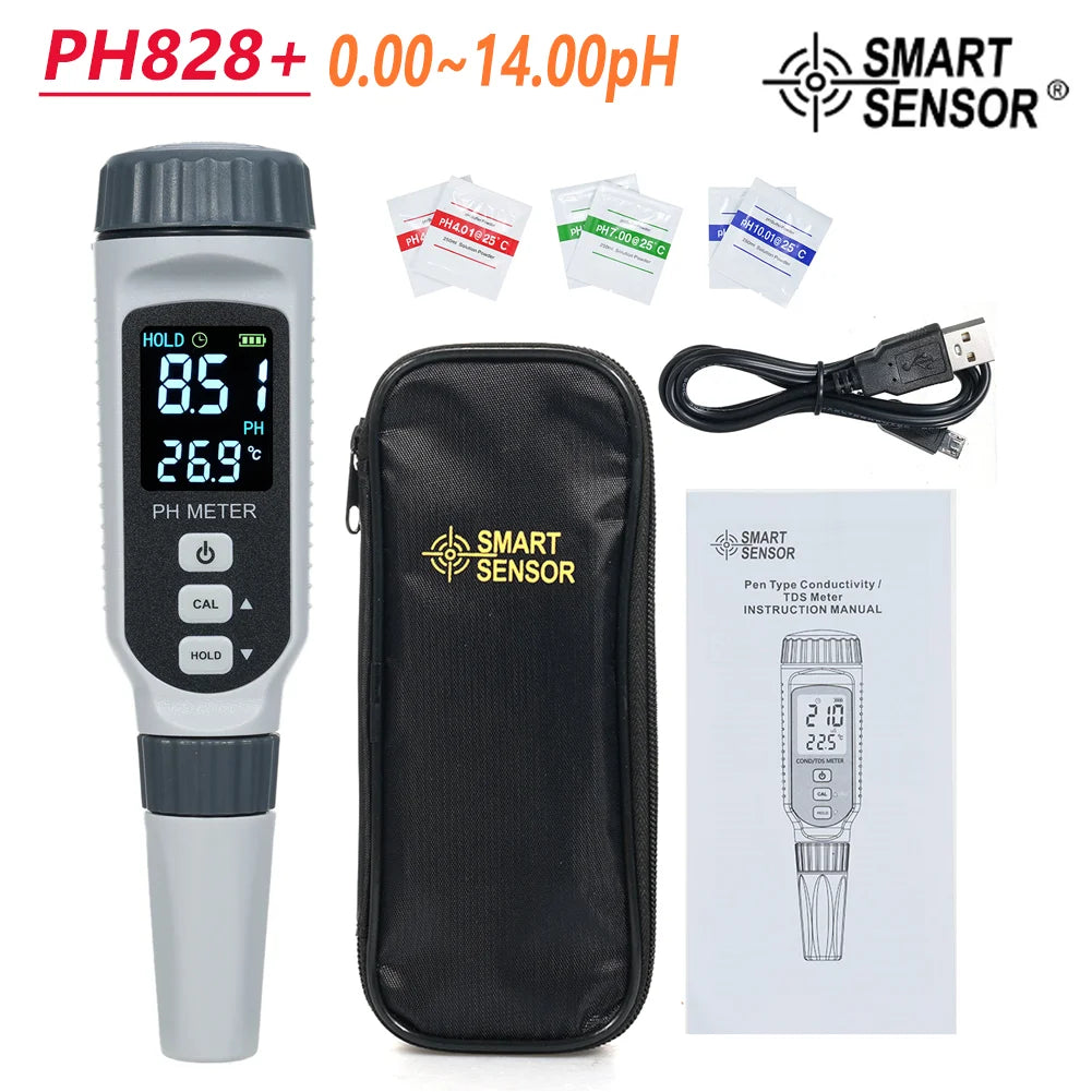 SMART SENSOR PH828+ Digital pH Meter Waterproof Water Quality Tester Water Test Meter for Drinking Swimming Pool Hydroponic