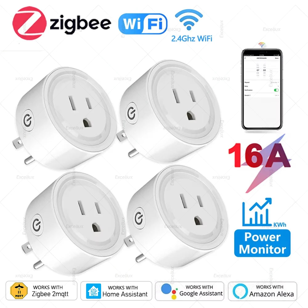 Smart Plug Zigbee/WiFi Socket US 16A With Power Monitor Timing Function APP Control Smart Home Automation Works With Alexa Z2M