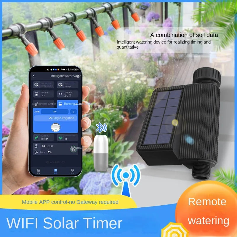 Tuya Smart Wifi Watering Timer Solar Energy Sprinkler Drip Irrigation System Built-in Water Flow Recorder Water Controller