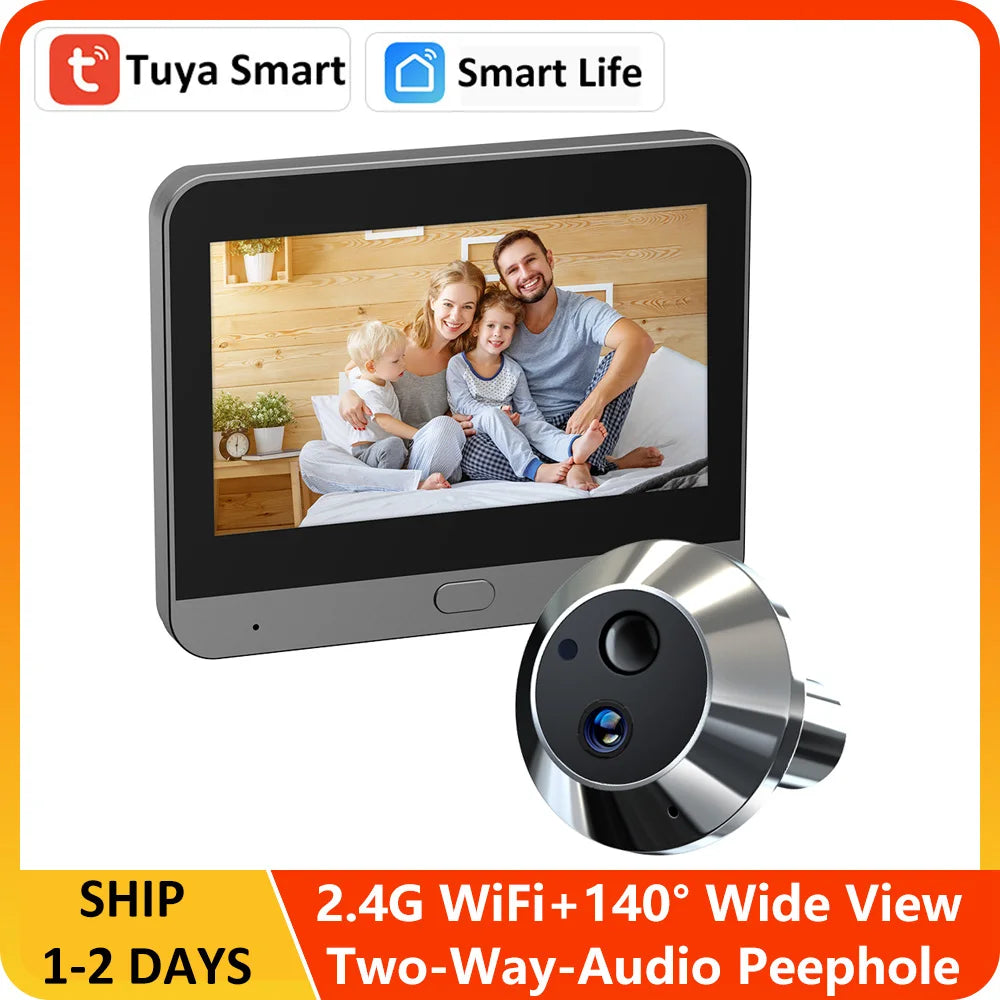 Two Way Audio 3MP Tuya Smart Life APP 2.4Ghz WiFi Digital Magic Eye Door Viewer Battery Peephole Camera 4.3inch Screen Monitor