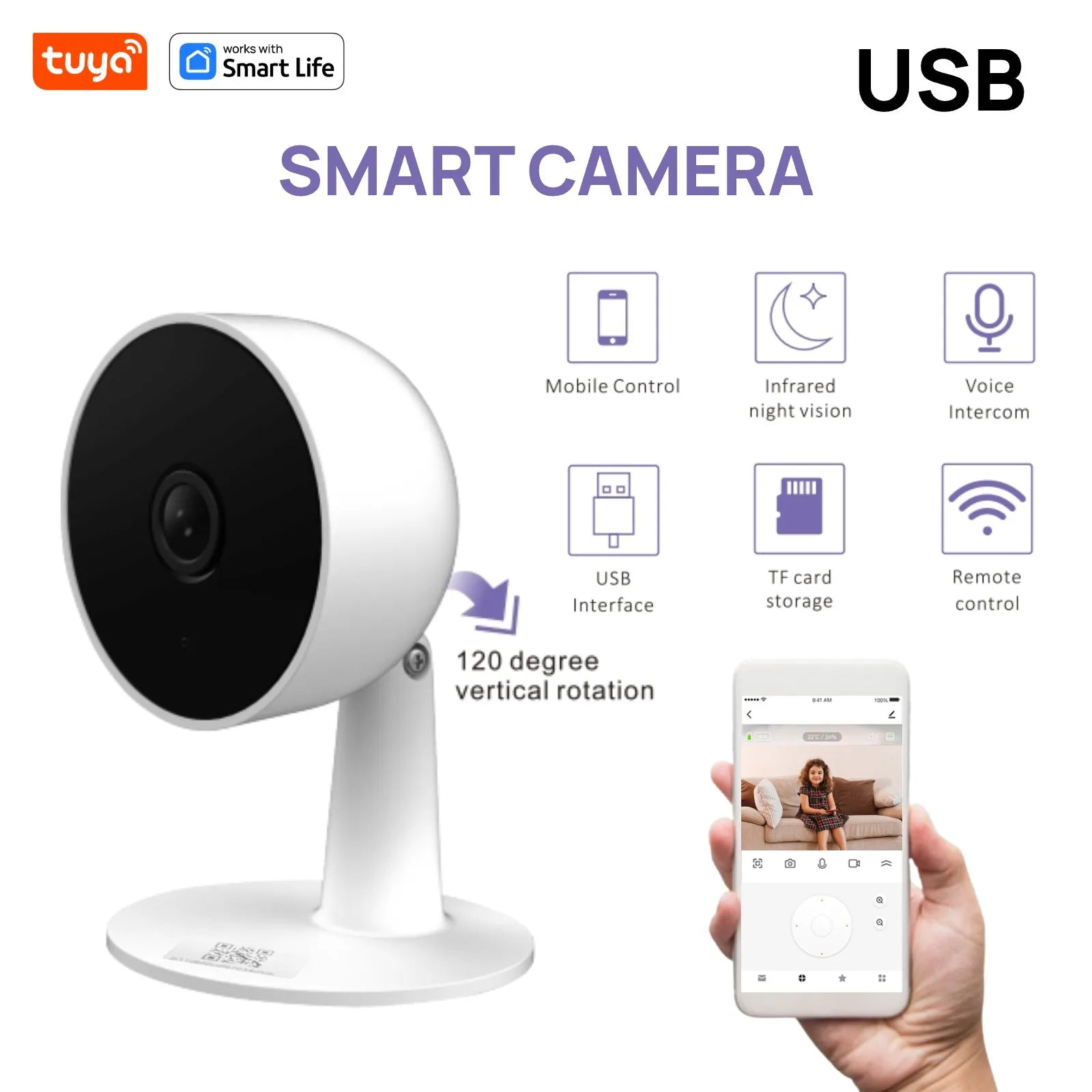 Tuya Smart 3MP HD Indoor Home Security Camera for Baby/Elder/Pet/Nanny,With Real-time APP Alert,2-Way Audio,Human body detection
