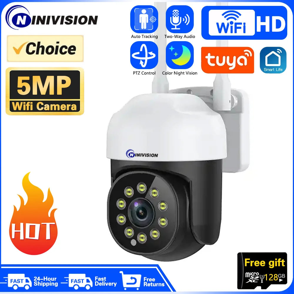 Smart Life 5MP WiFi Two Way Audio Security IP Camera Tuya App HD Smart Home PTZ Outdoor Home Wireless IP66 Surveillance CCTV Cam