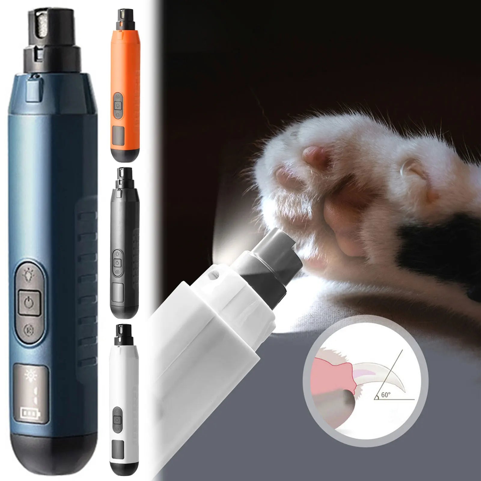 Upgraded 5 Speed Dog Nail Grinder with LED Lights Quiet Electric Pet Nail Trimmer Dog Paws Grooming Smoothing Tool