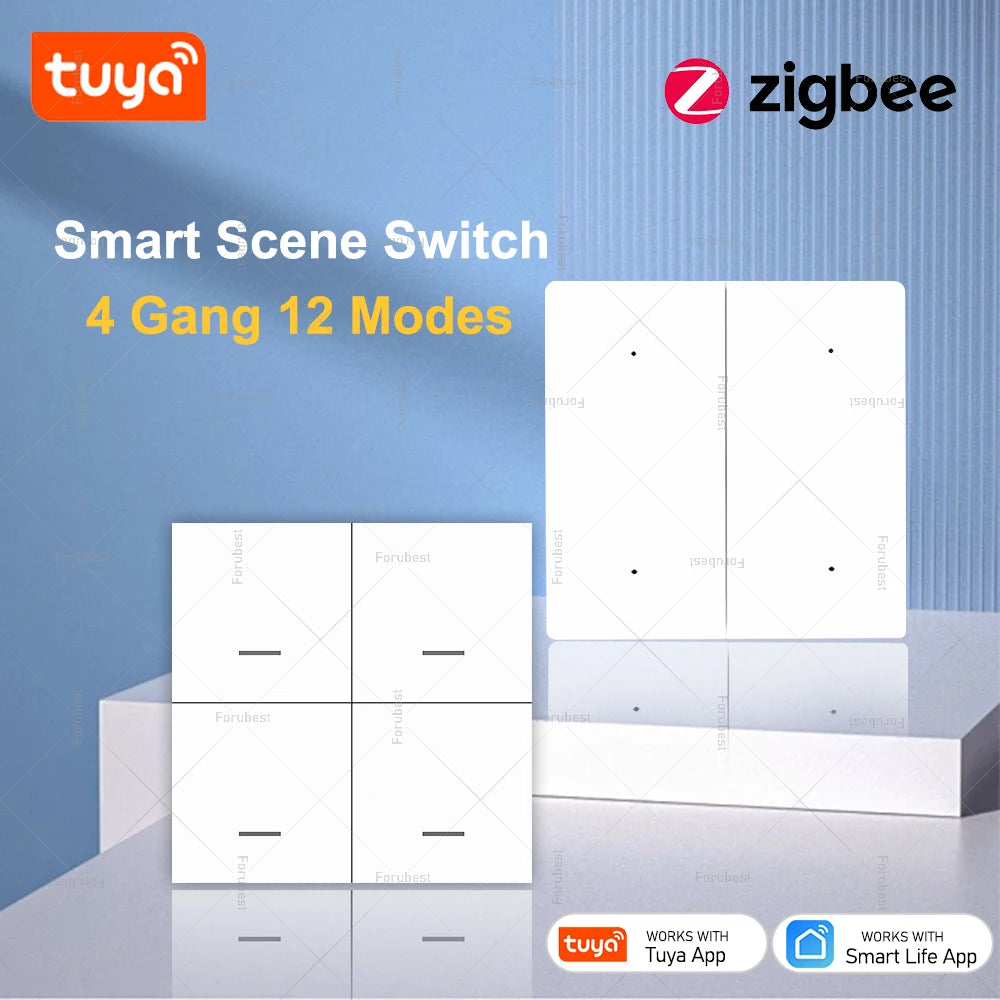 Tuya Zigbee Smart Scene Switch 12 Scenes 4 Gang Wireless Switch Push Button Controller Smart Home Automation Scenario Switch