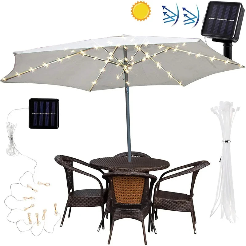 LED String Lights Patio Umbrella Lights 8 Lighting Mode with Remote Control Lights Solar Operated Outdoor for Patio Camping Tent