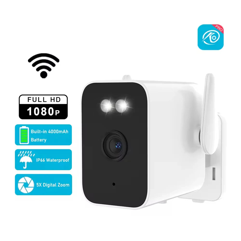 Outdoor Camera Smart WiFi Camera 2K HD Built in 5200mAh Battery Color Night Vision AI Security Waterproof Home Surveillance