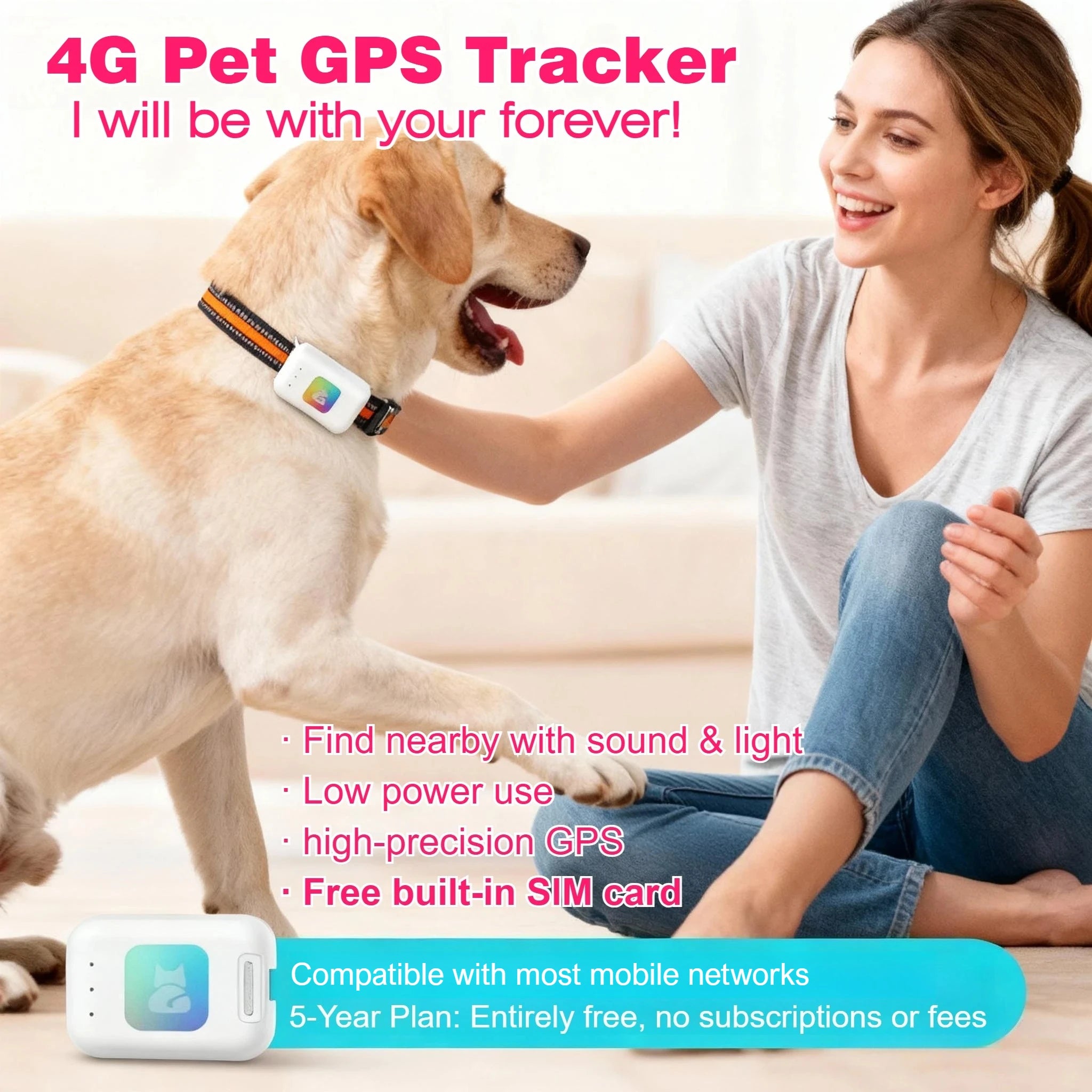 Smart Home Paws G63 4G GPS Pet Tracker – No Monthly Fee Option