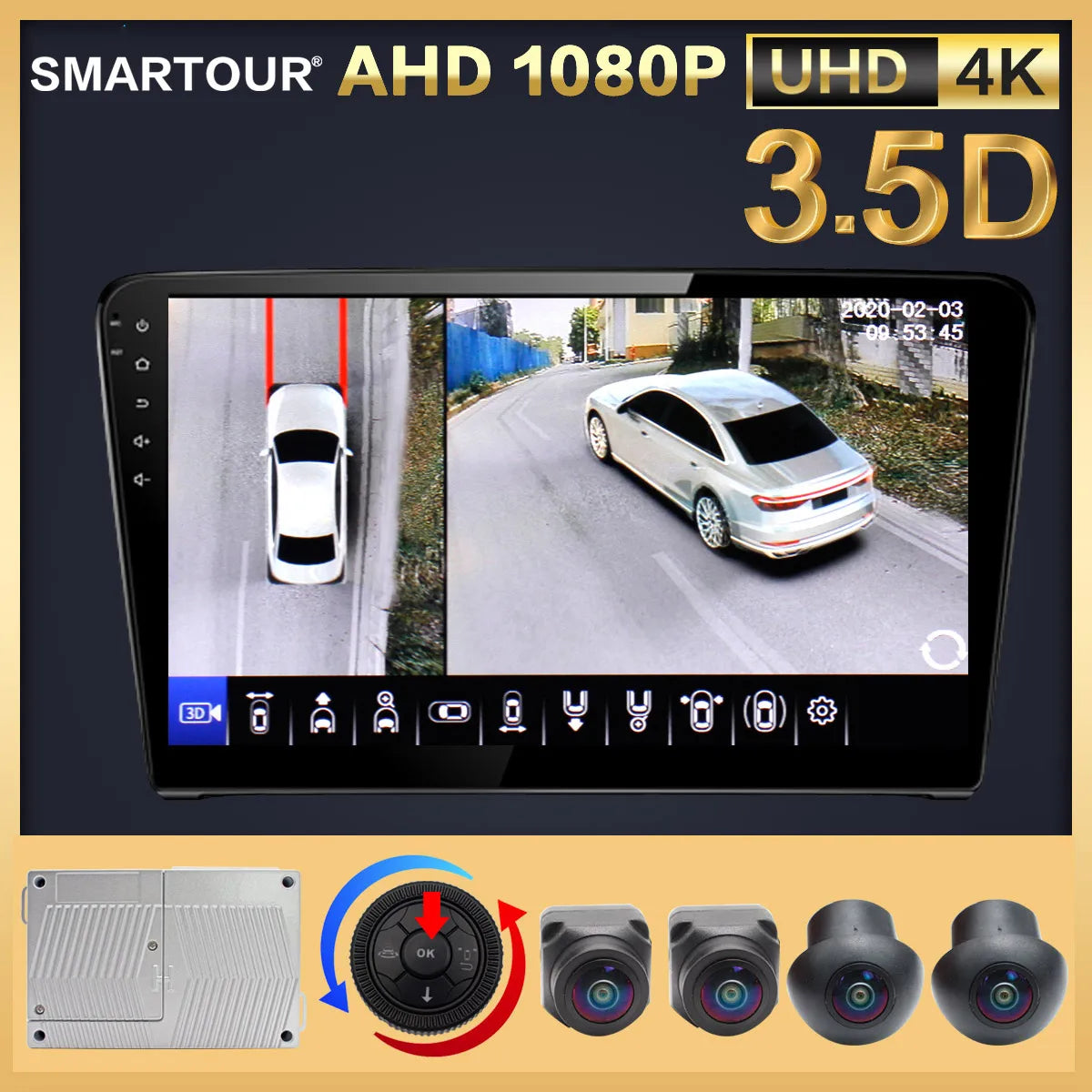 SMARTOUR HD 4K UHD 3.5D 360 Degree Bird View Panorama System Cameras Car Parking Surround View Video Recorder DVR Monitor UHD