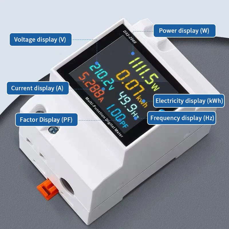 Smart Digital Energy Meter D52-2066, AC Multifunction Power Monitor with LCD Display for Household Electricity Usage