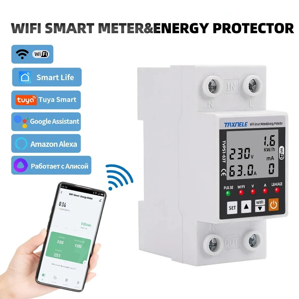Reclosable smartlifeCircuit breaker WIFI 63A 110V 220V Energy Meter Metering Timer with voltage current leakage protection