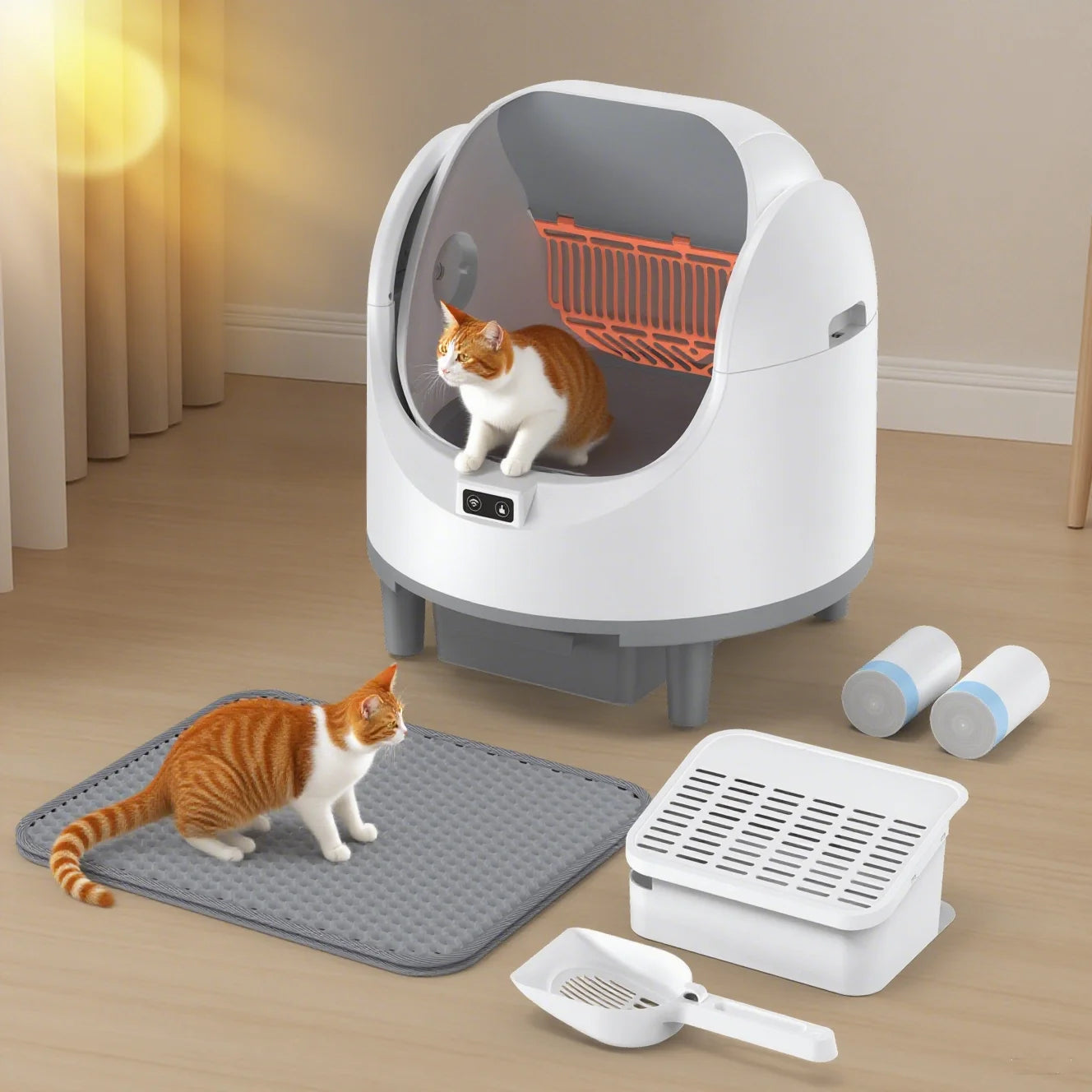 Self-Cleaning Cat Litter Box Easy to Clean Smart Cat Toilet with Cat Litter Mat Automatic Cat Litter Box By WIFI Control