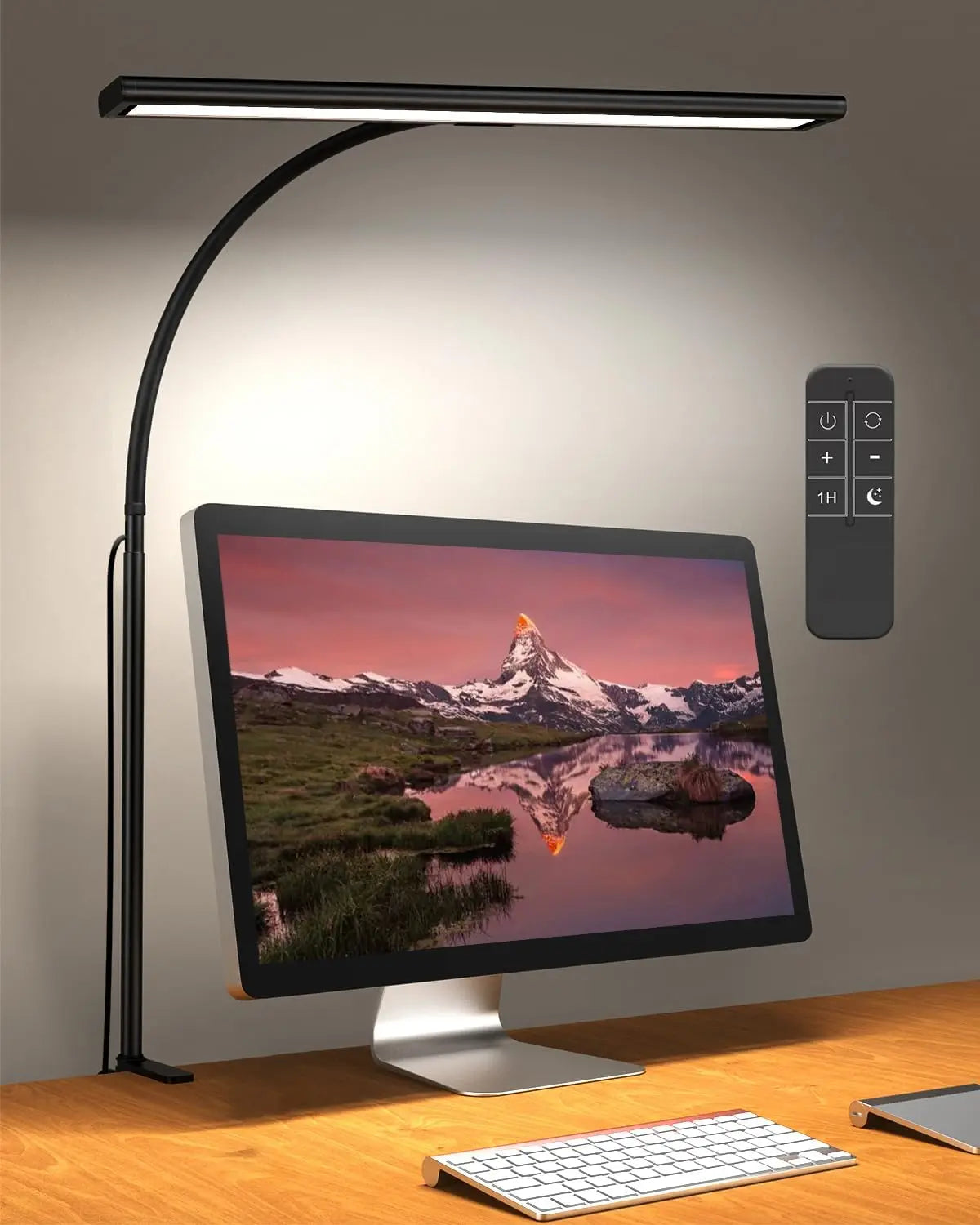 LED Desk Lamp Stepless Dimming Desk Lamps With Clamp Eye Caring Desk Light With Adjustable Gooseneck Wireless Remote Control