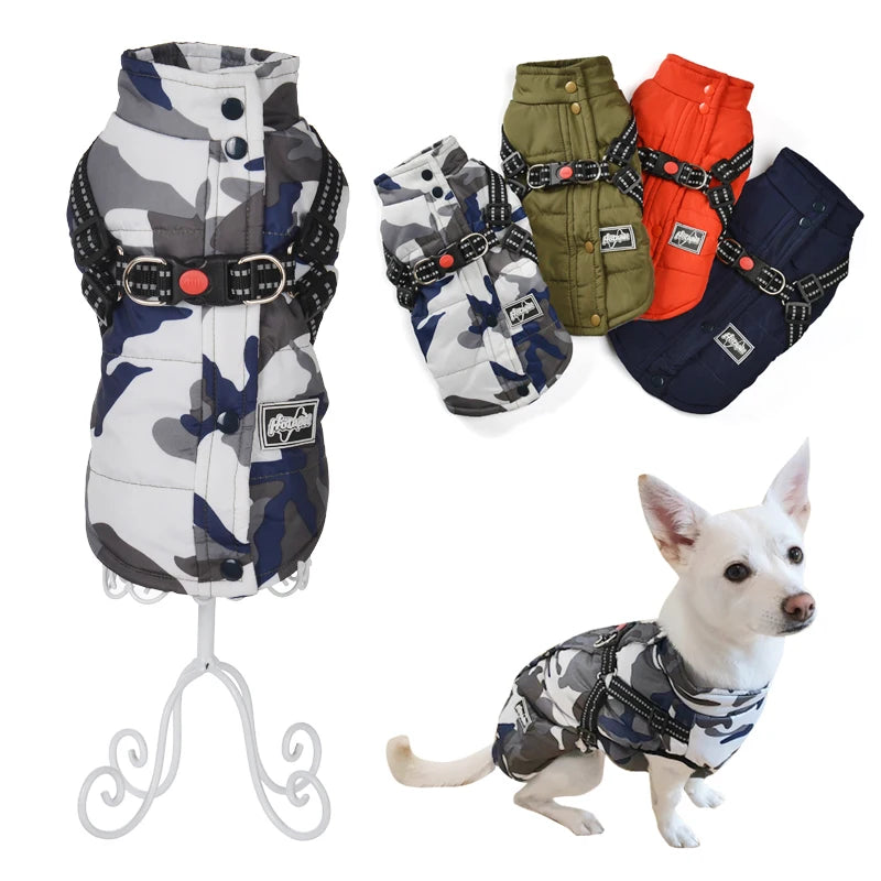 Pet Dog Jacket With Harness For Small Medium Dogs Winter Warm Clothes Chihuahua French Bulldog Pug Outfits Puppy Vest Coats