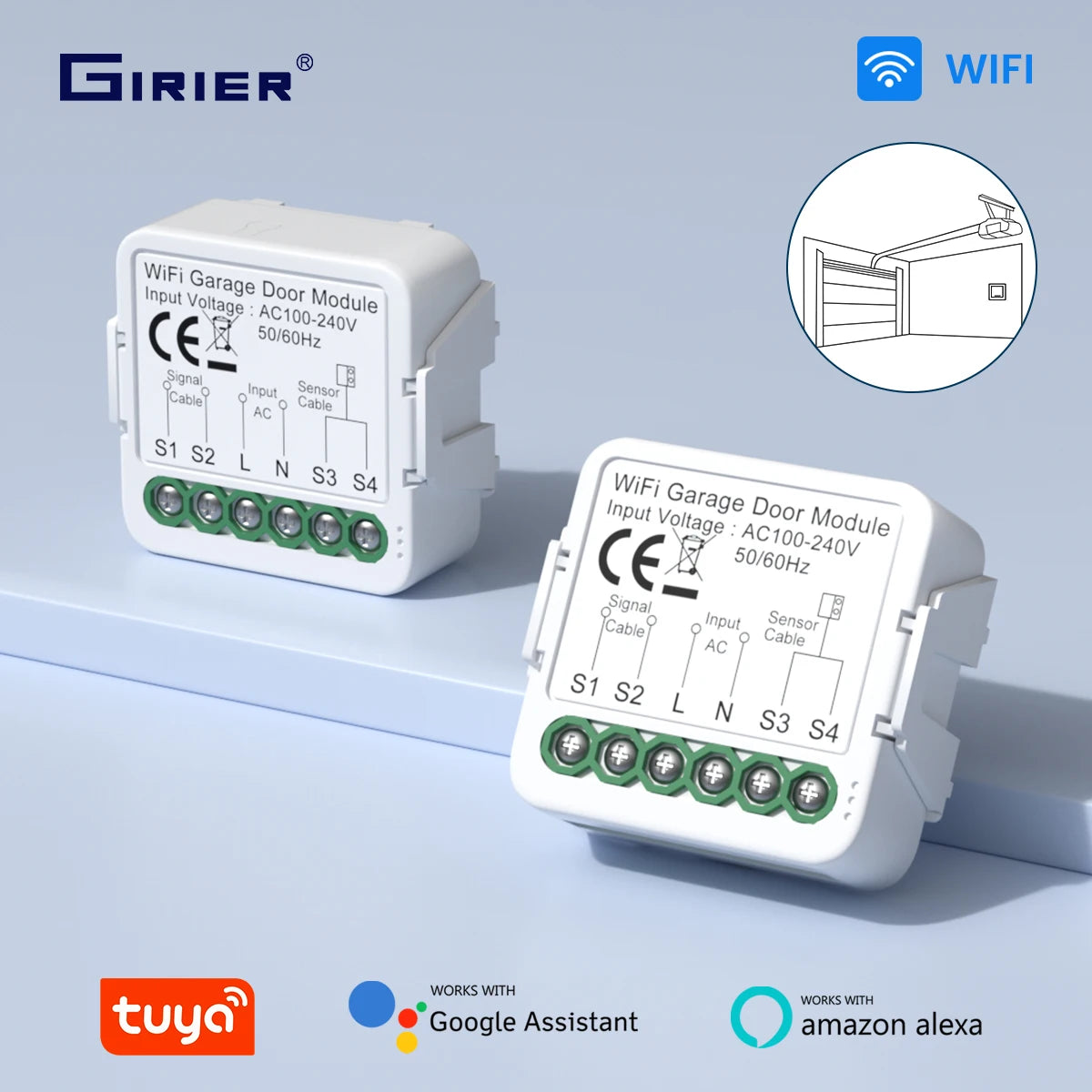 GIRIER Tuya WiFi Smart Garage Door Opener Controller for Home Automation DIY Breaker Relay Support APP Remote Control Work Alexa
