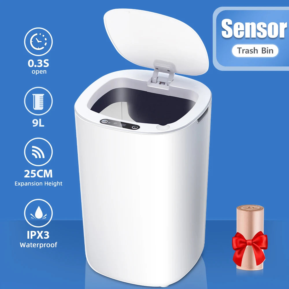 SDARISB Smart Sensor Trash Can Automatic Kicking White Garbage Bin for Kitchen Bathroom Waterproof 8.5-12L Electric Waste Bin