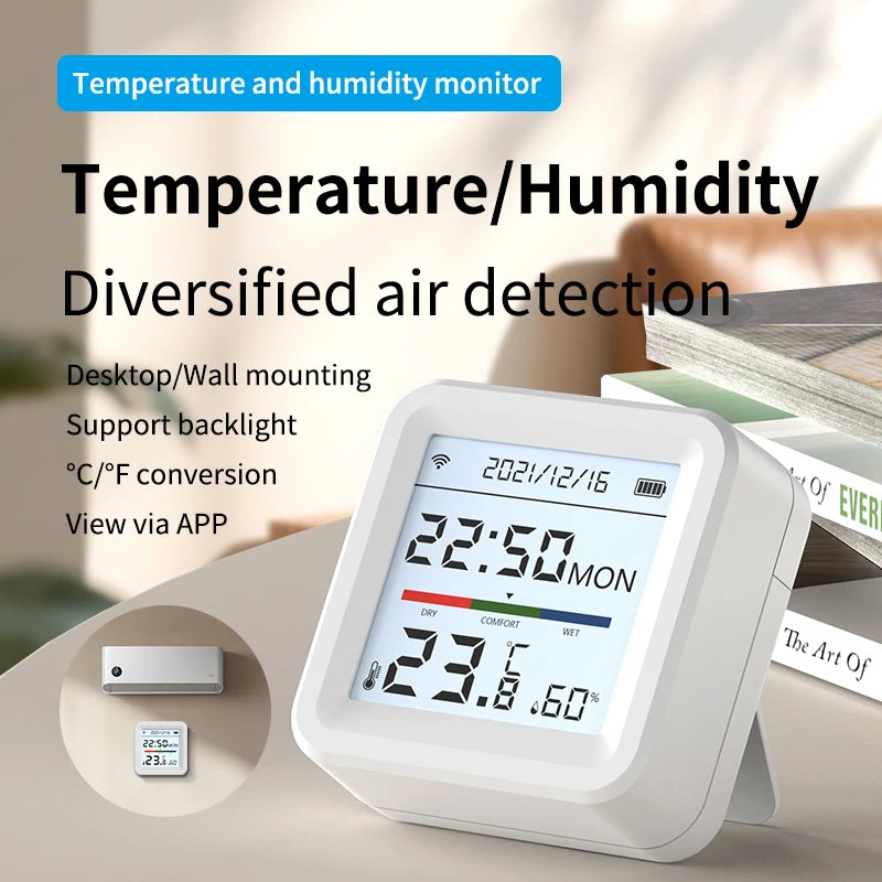 Smart Temperature and Humidity Sensor with Display Mini Wireless Thermometer Hygrometer for Home Automation Tuya App Control
