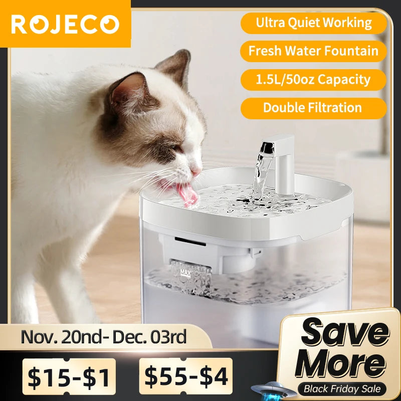ROJECO Smart Cat Water Fountain Automatic Pet Water Dispenser For Cats Dog Drinking Purifier Fountain with Recirculate Filters