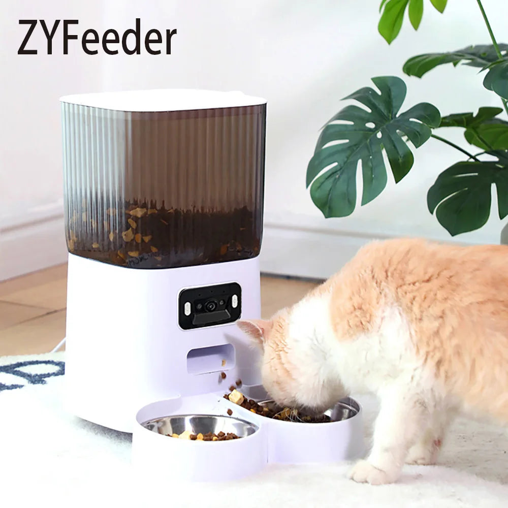 5L Pet Feeder with Camera Automatic Cat Feeder Smart Dog Food Dispenser WiFi Timing Stainless Steel Feeding Bowl(No 5V 2A Plug)