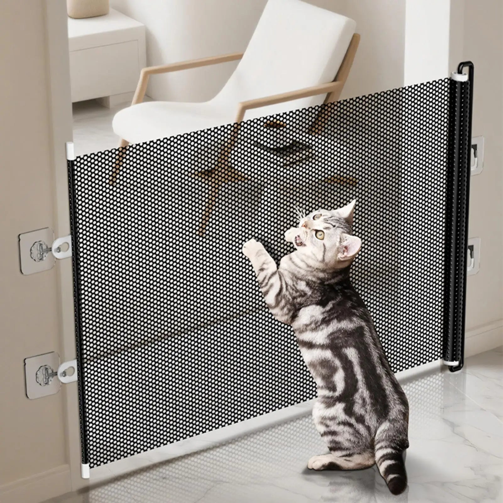49 Inch Retractable Baby Gate Punch-free Pets Stair Gate Dog Cat Stair Door Fence Childproof Net No-Drill Mesh Safety Barrier