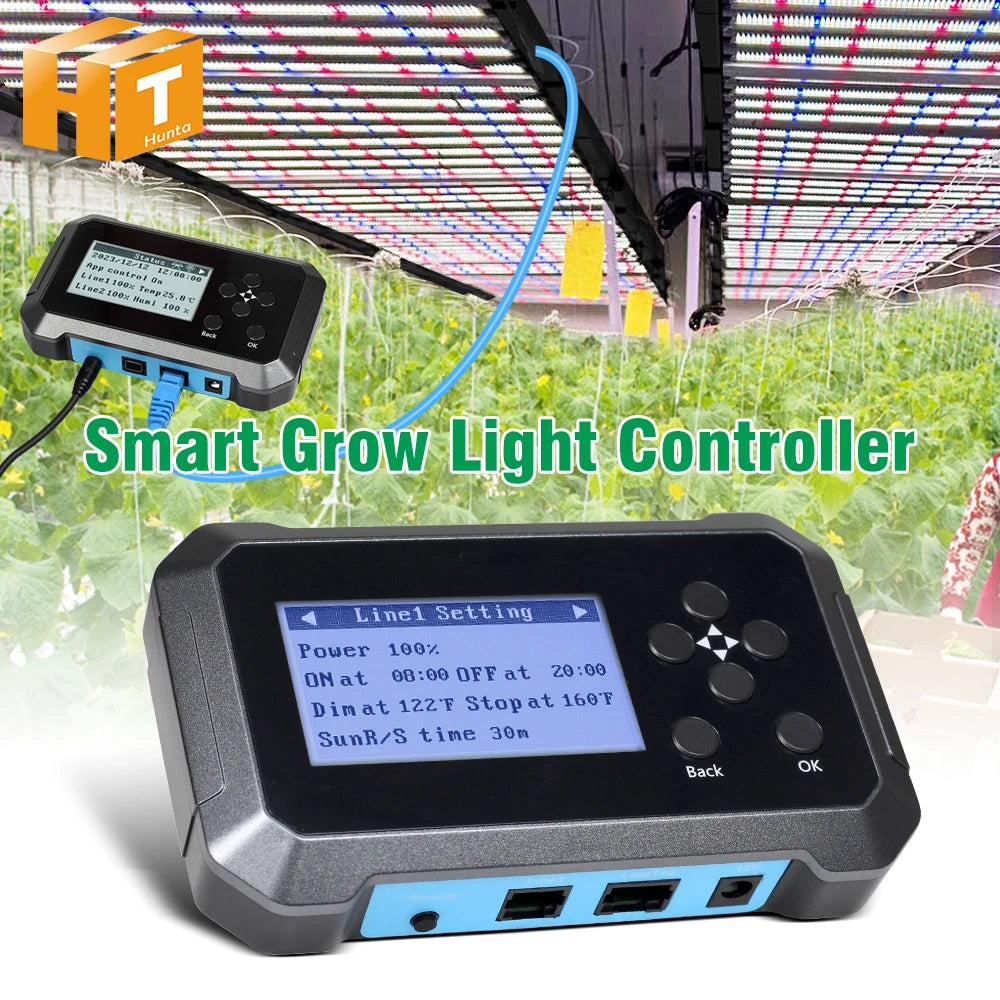 Smart Grow Light Controller RJ14 RJ45 2-channel 0-10V Light Controller With Temperature and Humidity Sensor