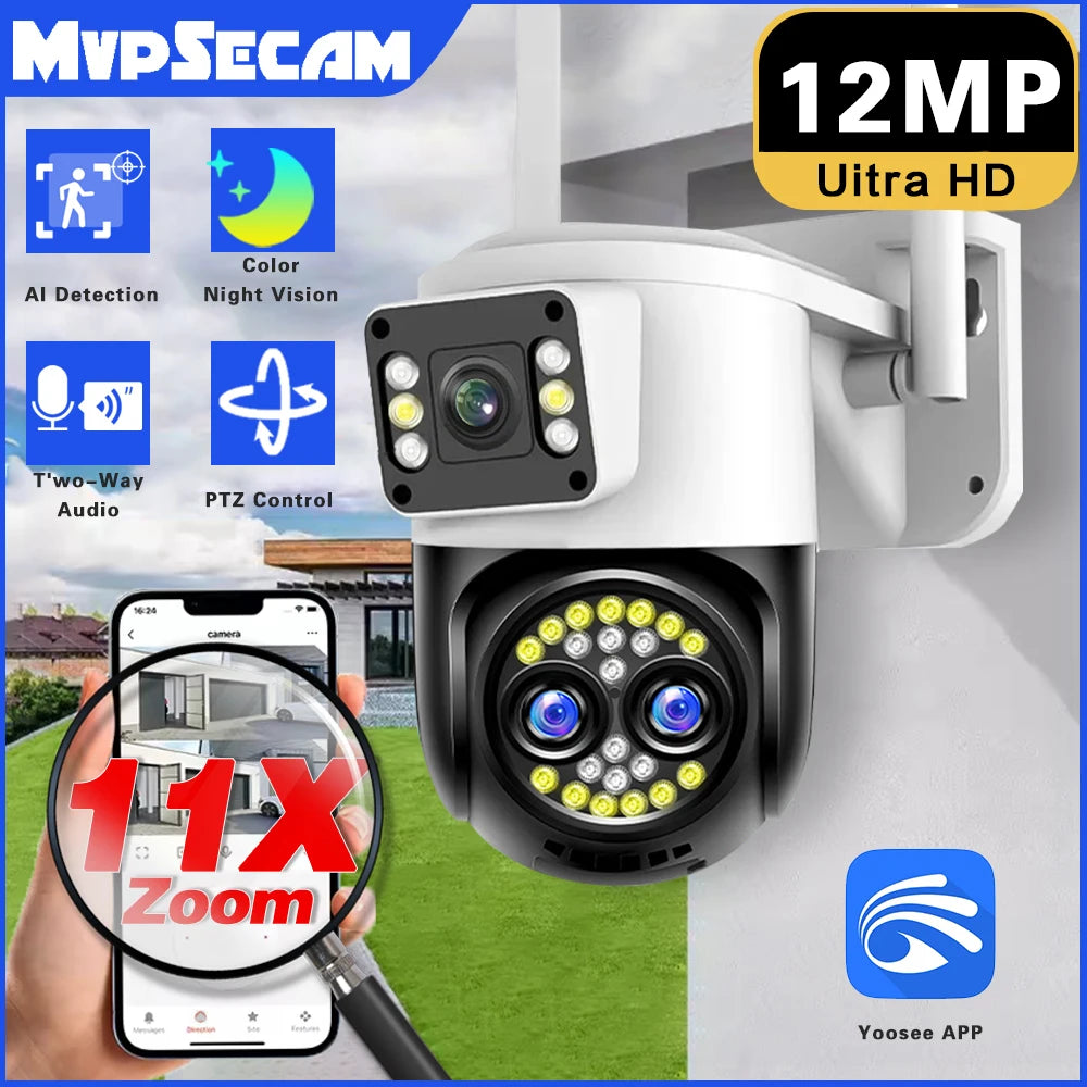 Smart Home WIFI Camera 12MP Three Lens 10x Zoom HD Video Surveillance Cameras Outdoor Security IP Camera Wireless CCTV Yoosee