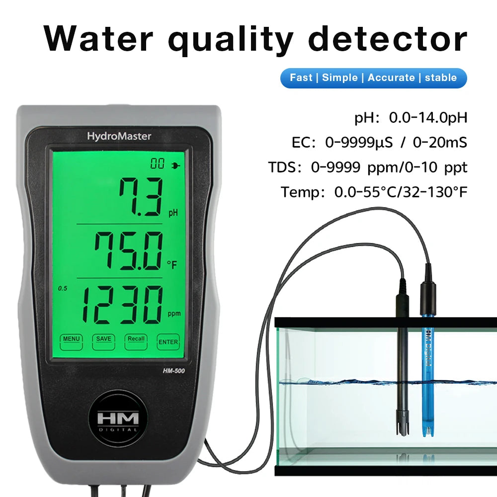 Digital 4 in 1 Water Quality Tester HM500 Multi-parameter PH EC TDS Temp Meter Accuracy Water Monitor for Fish Tank Aquarium