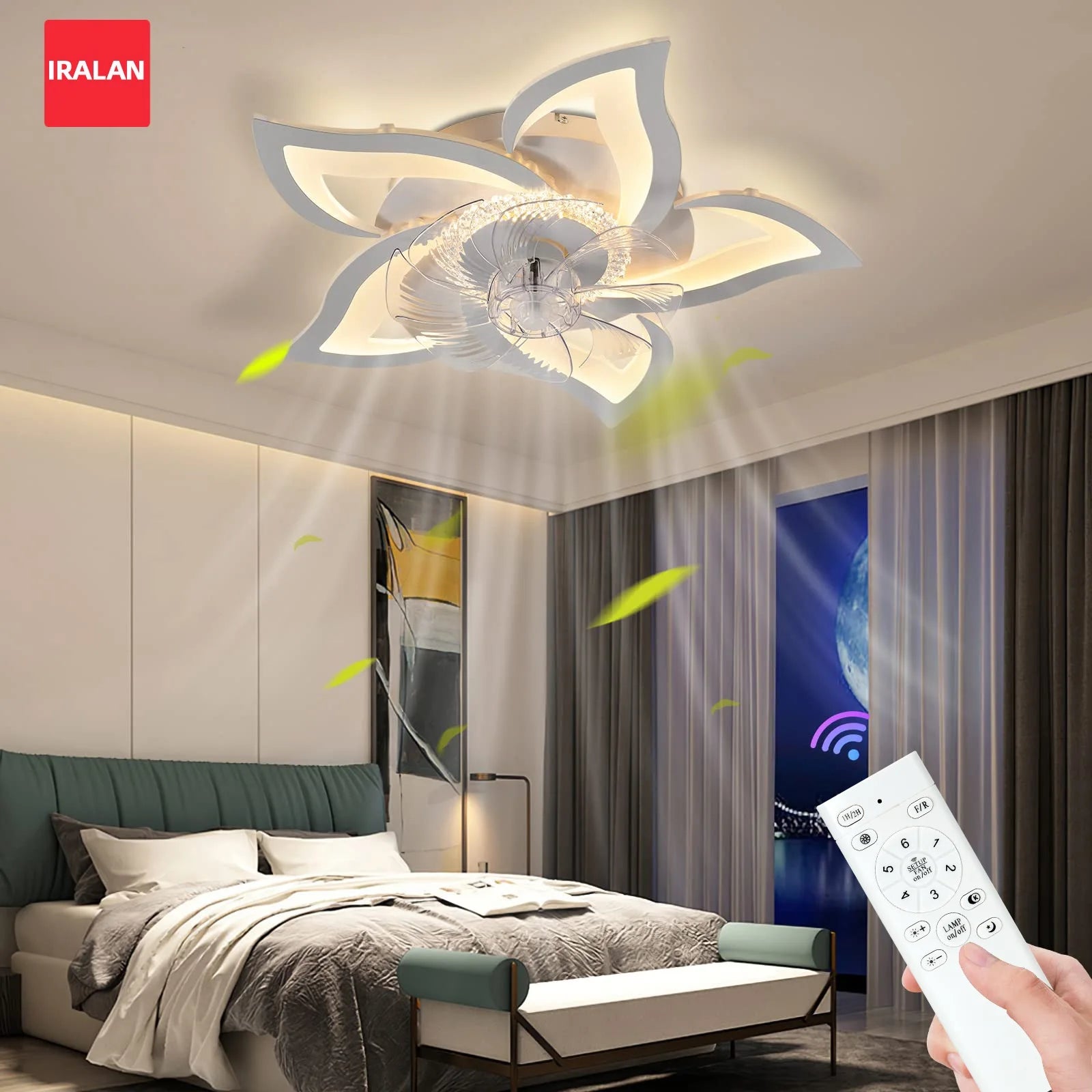 Smart Ceiling Fan with Light Led Ceiling Lamp Remote Control 6-speed Wind Speed Lotus Shape Decorative Light Living Room Bedroom