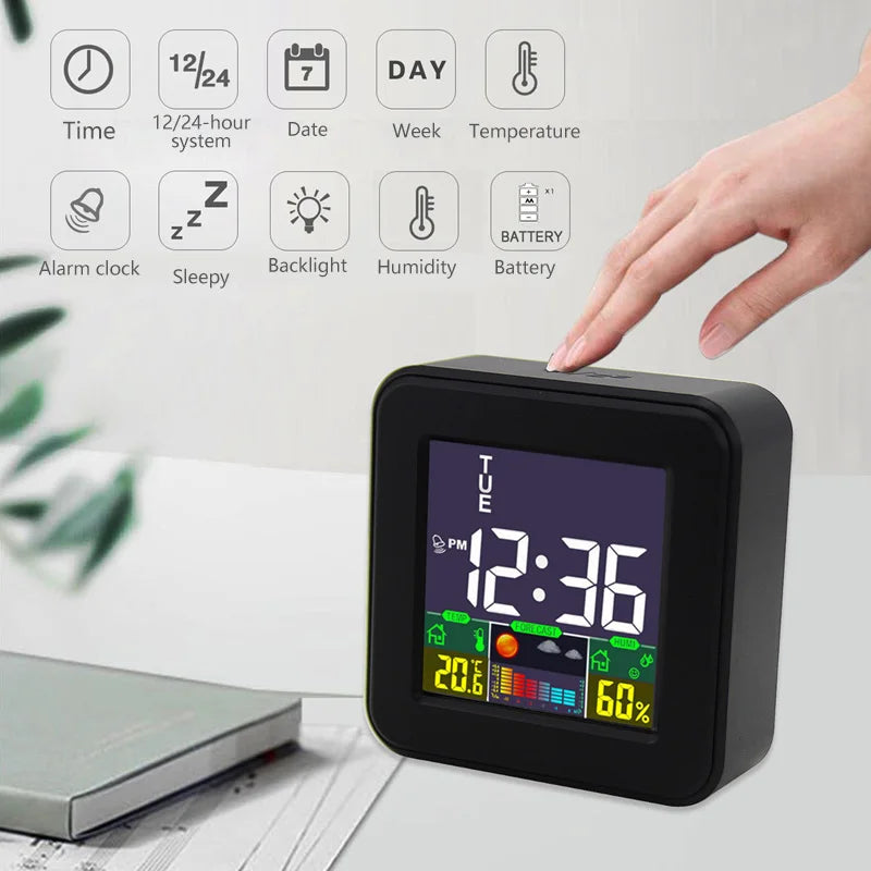 Smart Digital Alarm Clock LCD Display with Temperature Hygrometer Calendar Timer Intelligent Voice Controlled for Bedroom Office