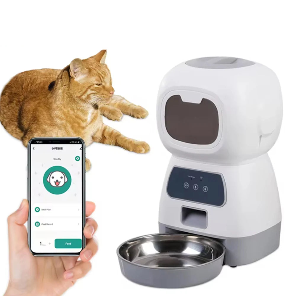 3.5L Automatic Feed Dispenser For Pets For Cats WiFi Smart Swirl Slow Dog Food Dispenser With Dictation Device Large Capacity Ti