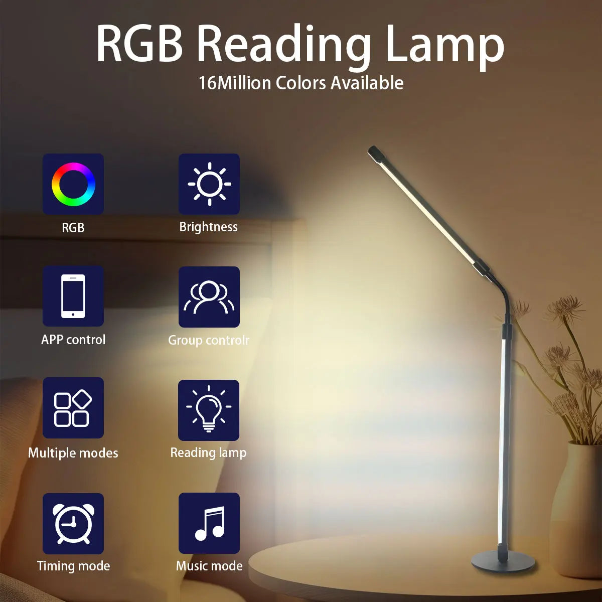 Smart Rgb Color-Changing Led Desk Lamp, Multi-Functional Color-Adjustable Desk Lamp, Flexible Gooseneck Can Rotate 360 Degrees, Has Music Synchronization, App Control, DIY Mode, Suitable for Living Room, Bedroom, Game Room