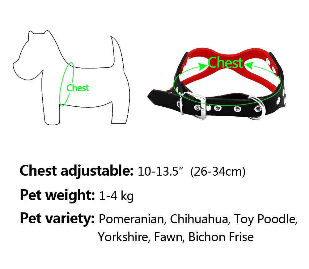 Soft Suede Leather Small Dog Harness for Puppies Chihuahua Yorkie Red Pink Black Ajustable Chest 10-13"