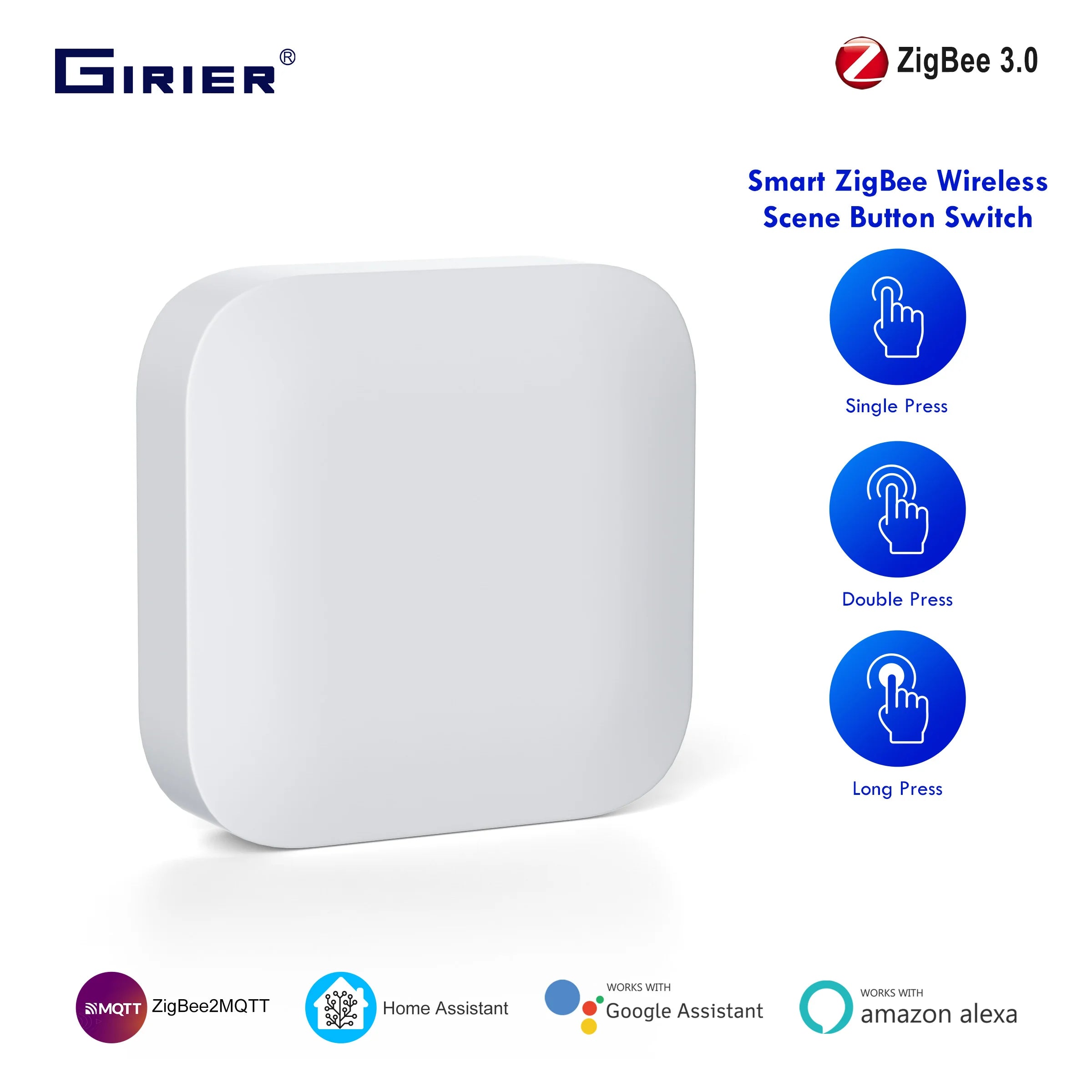 GIRIER ZigBee 3.0 Scene Button Switch Smart Wireless One Key Scene Controller Multi-scene Linkage Switch Supports Home Assistant