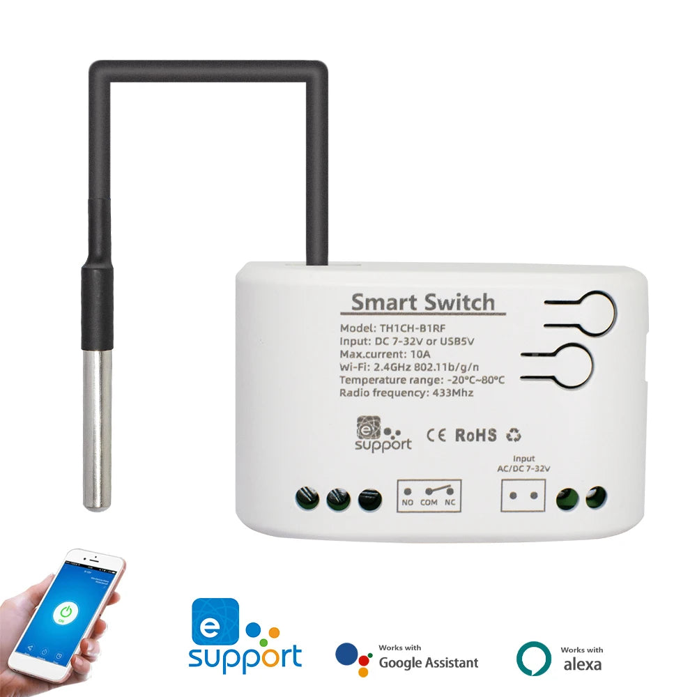 Smart Switch with Temperature and Humidity Sensor Passive Dry Contact Ewelink APP Wifi Relay Work with Home Assistant
