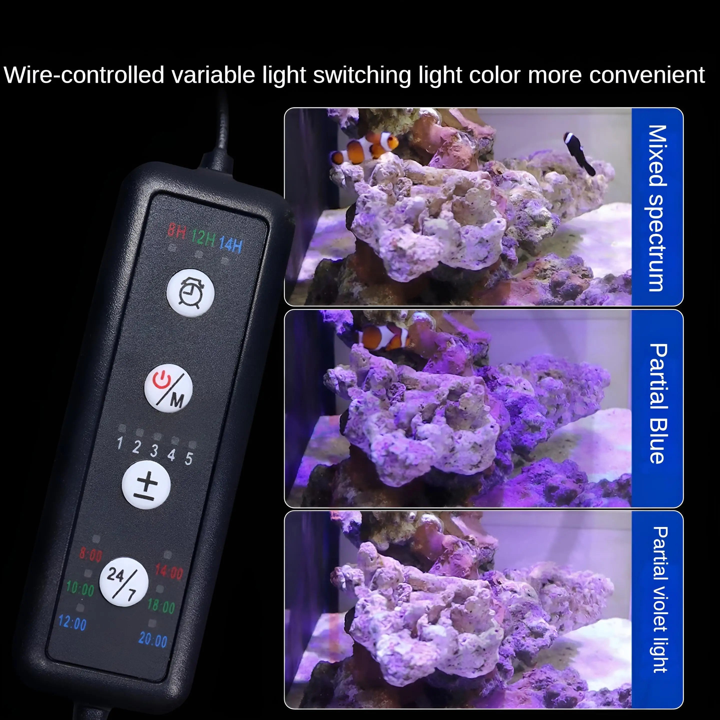 [Smart Aquarium Light] 24/7 Sunrise Sunset Mode Auto Dimming 3-Color Switch Aluminum Alloy Coral Tank Light