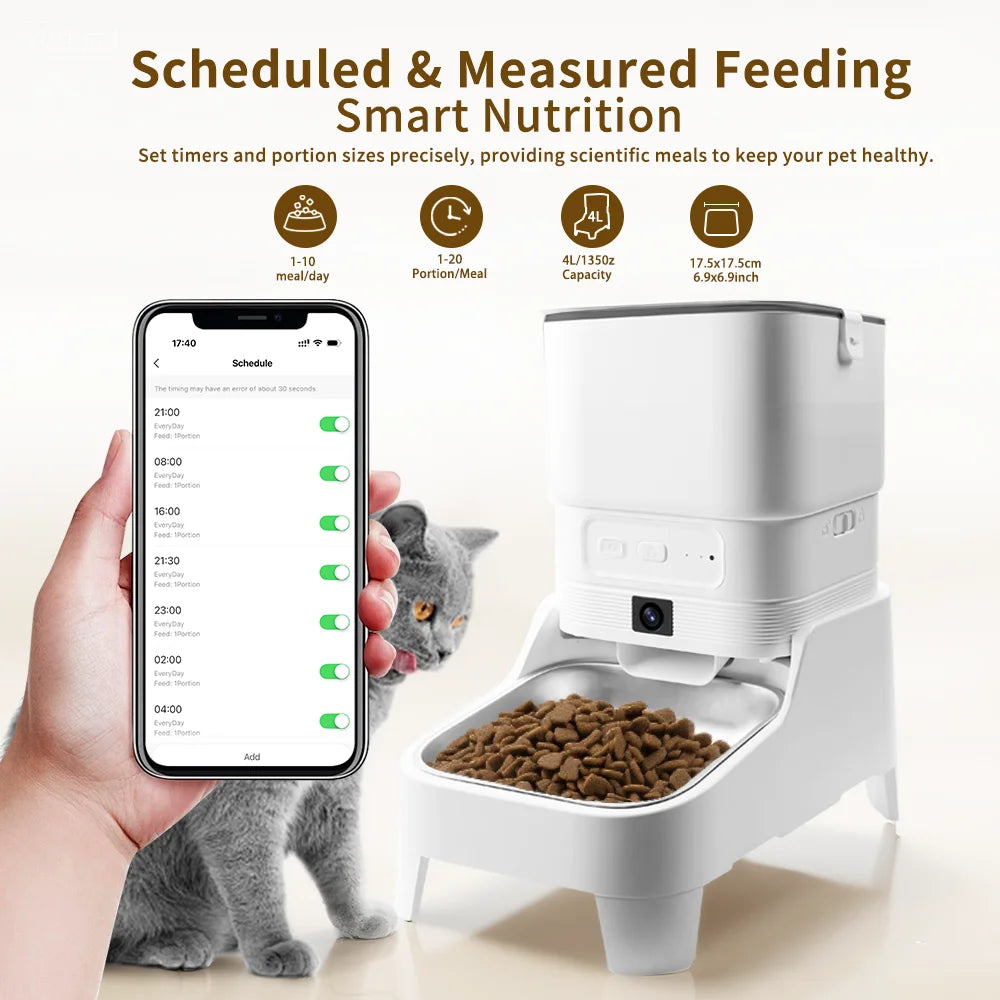 Smart Automatic Pet Feeder with 1080P HD Camera 15cm Elevated 5G WiFi Tuya APP Furpipi Control Automatic Cat Dog Food Dispenser