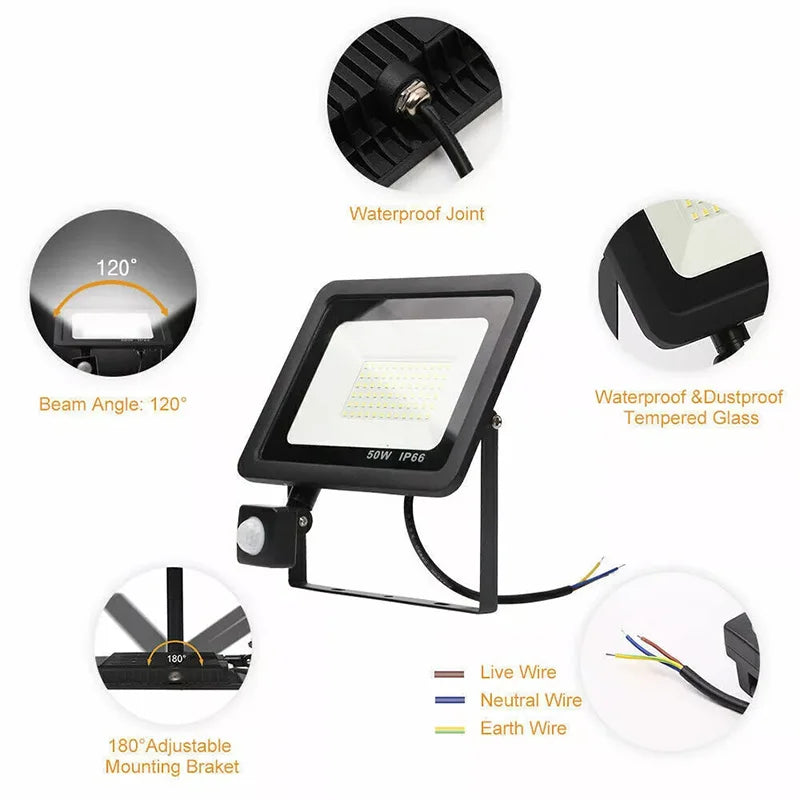 Outdoor IP66 Waterproof Path Light Spotlight LED Floodlight AC220V 10W 20W 30W 50W 100W Outdoor Garden Porch Courtyard Lamp