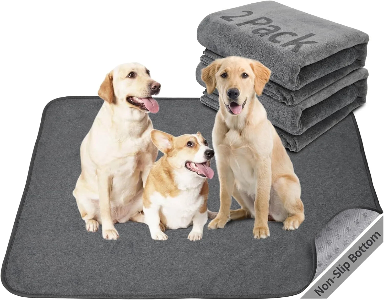Washable Dog Pee Pads 77x107 2Pack Reusable Whelping Pads,Absorb Dog Mats Non-Slip Puppy Training Pads for Whelping, Potty, Trai