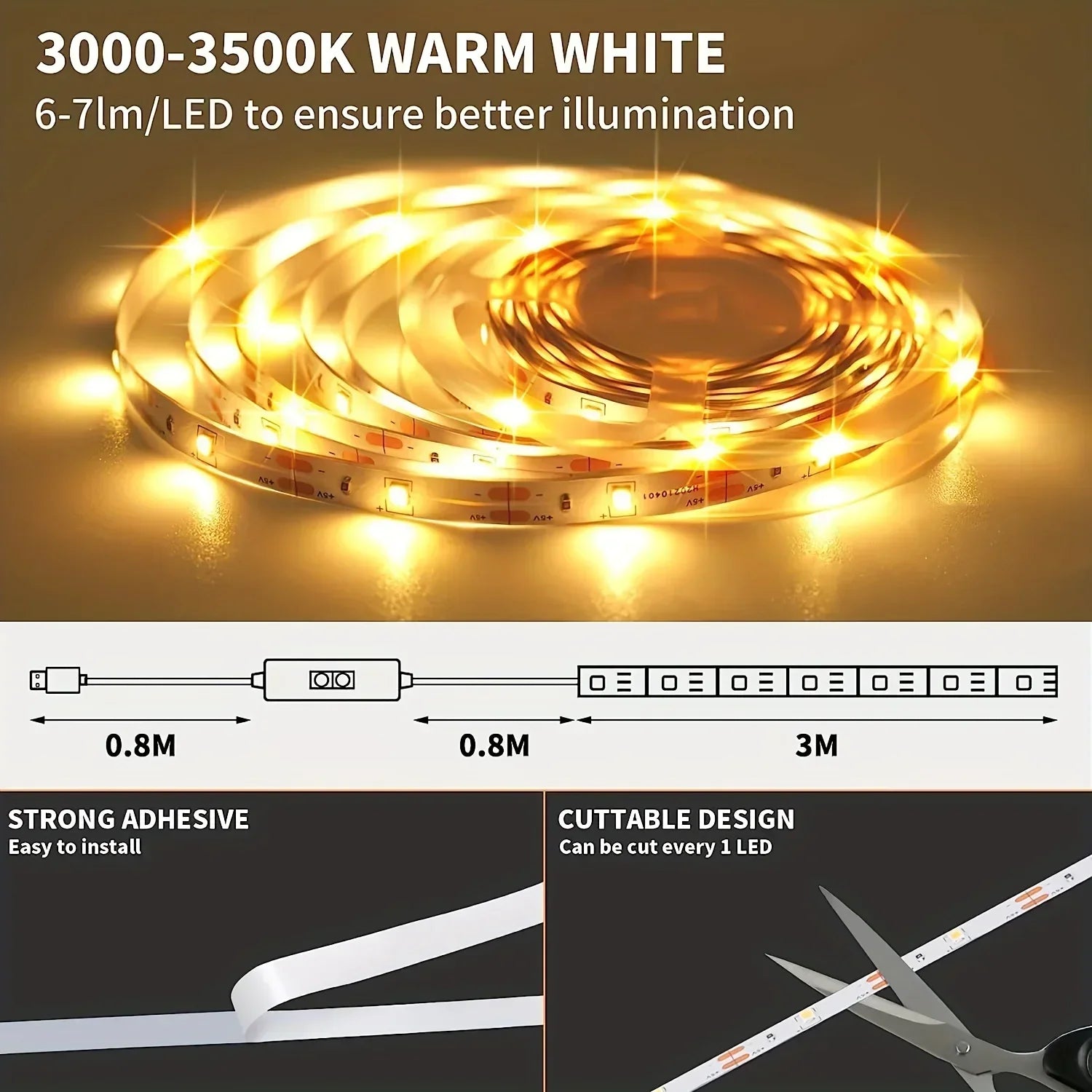 5V LED Light Strip Smart Dimmer Gesture Sensor Switch Control Easy to install Suitable For Living Room,Cupboard,Bedroom Lighting