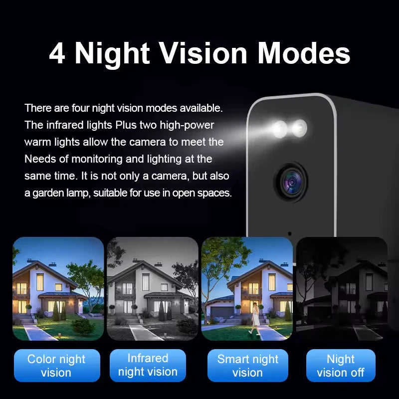 Outdoor Camera Smart WiFi Camera 2K HD Built in 5200mAh Battery Color Night Vision AI Security Waterproof Home Surveillance