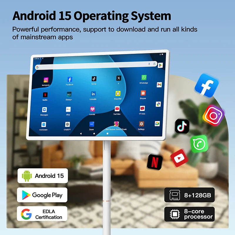Interactive 32 Inch Portable Monitor Screen Smart TV Display Android 15 8+128GB Touchscreen LCD Monitors All in One Portable Tv
