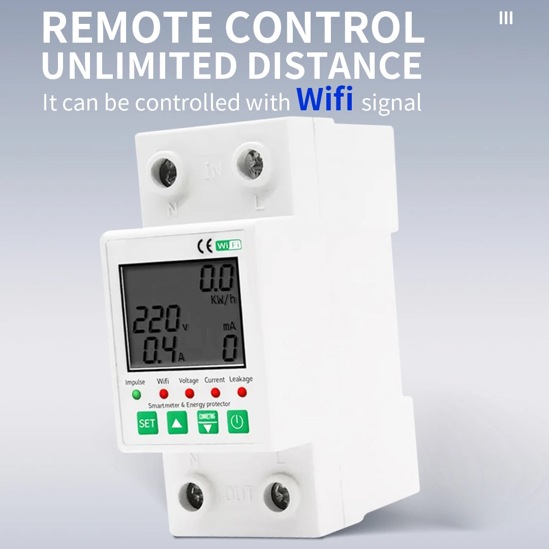 Smart Life 2P 63A Circuit Breaker WIFI Smart Reclosing Protector Control Switch Leakage Over Under Voltage Protection