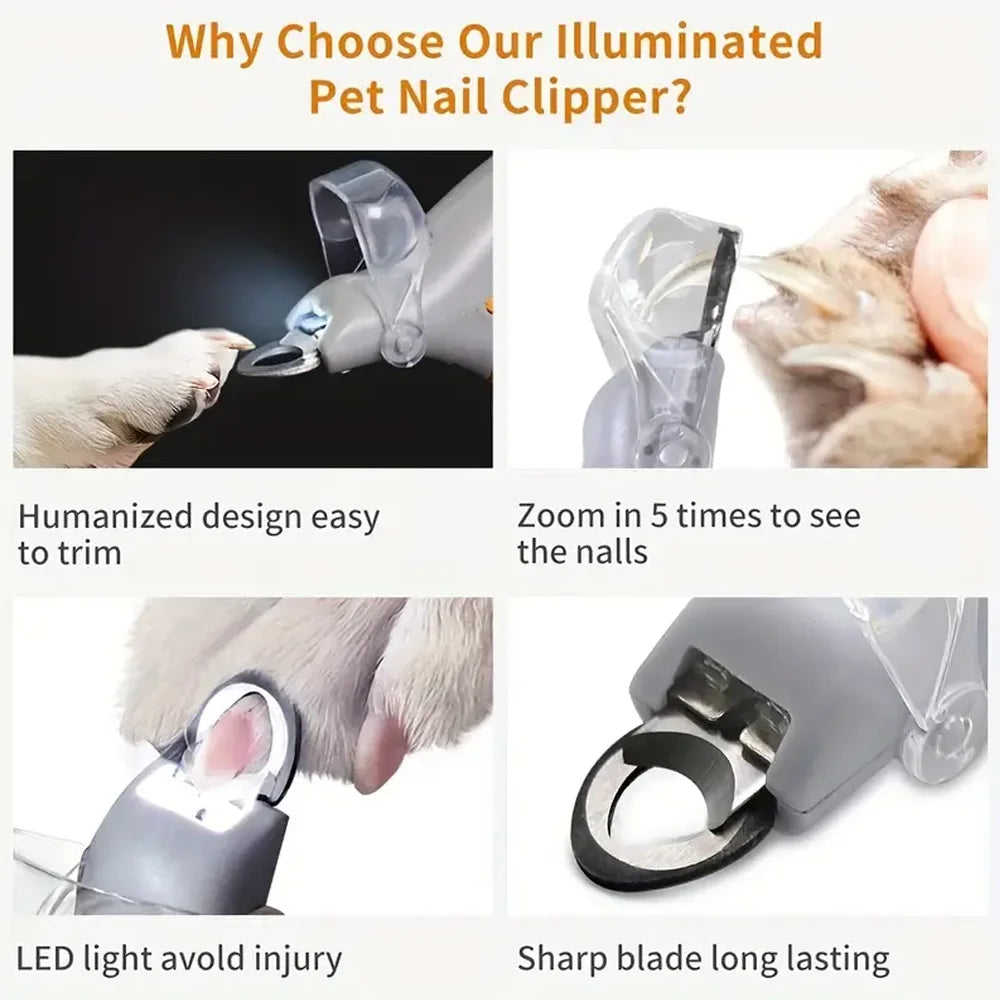 LED Light Pet Nail Clippers for Cats And Dogs Dual-Sided with 5x Magnification Easy Nail Trimming for Your Furry Friends