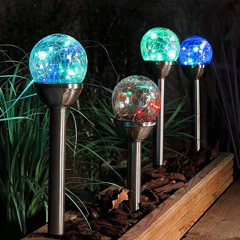Solar Powered Cracked Glass Garden Lights，with Smart Light Control Path Lights for Garden Lawn Yard Patio