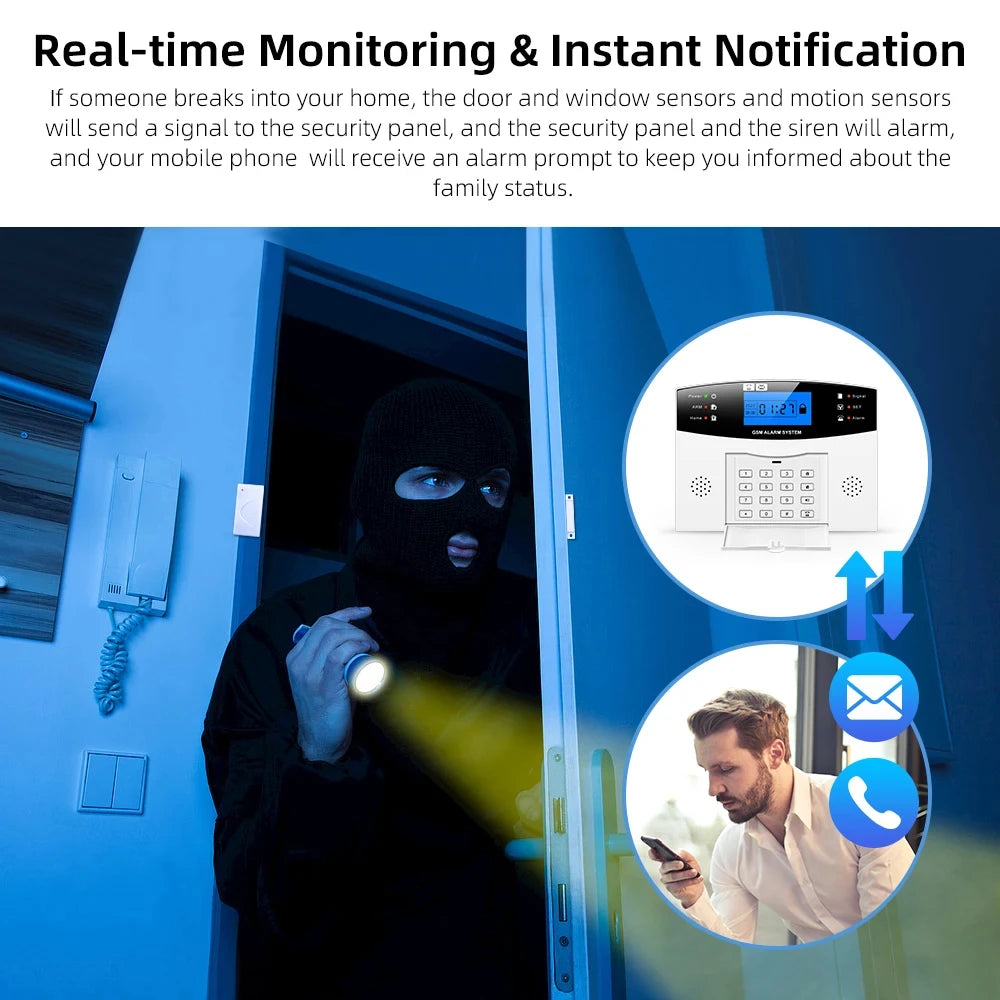 GSM WiFi Smart Alarm System Wireless DIY Smart Home Security System With APP Control Works with Alexa for Houses Apartments