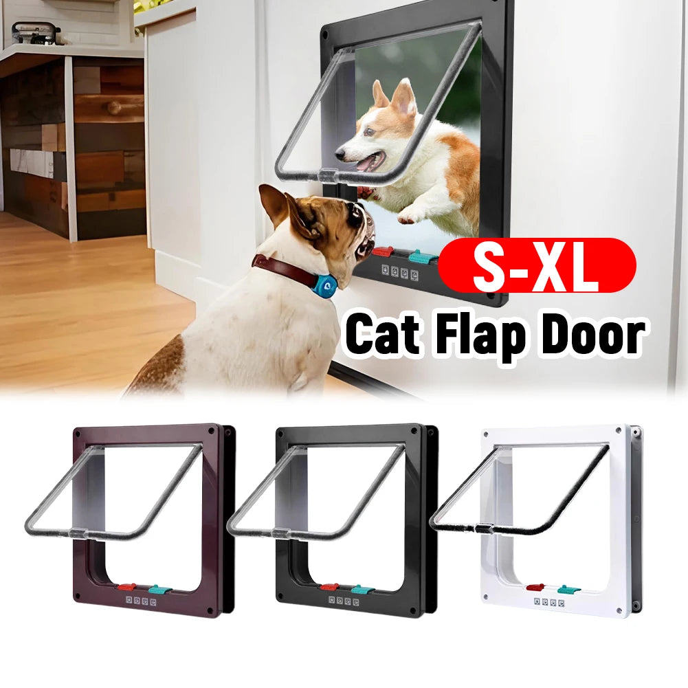 Pet Door with 4 Way Security Lock Door Dog Cat Kitten Flap Puppy Kitten Safety In&out Pet Doors Sliding Door for Pet Safety Door