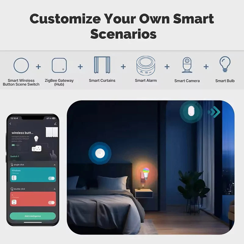 Smart Scene Switch Wireless Zigbee Tuya, Mini Remote Control for Smart Life, Create 3 Scenes, Perfect for Bedroom Kitchen